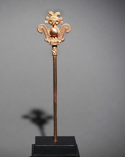 Metal: Calima Gold Lime Spoon with a Royal Bird Holding a Double-Headed Serpent $7,500