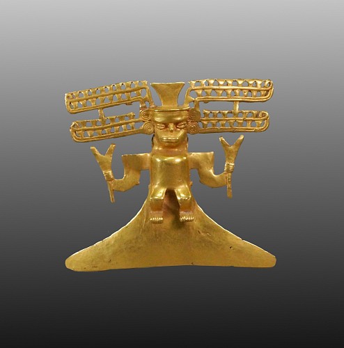 Metal: Veraguas Lost-Wax Cast Gold Figural Pendant with Triangular Tail $57,000
