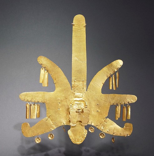 Calima Rayed Gold Headdress Ornament with an Embossed Face $28,500