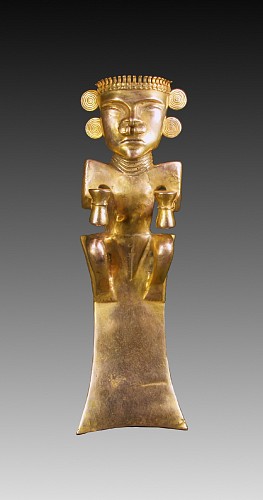Quimbaya Cast Gold Pendant Depicting a Seated Queen in a Trance $145,000