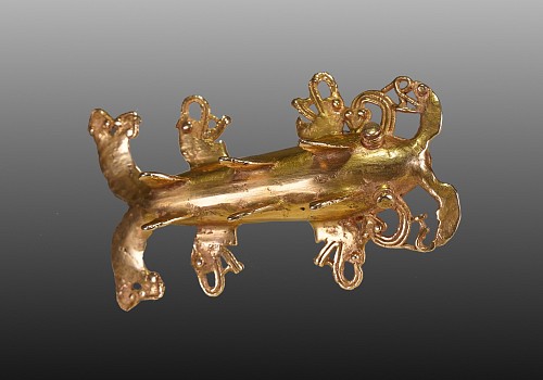 Metal: Veraguas Cast Gold Shark with Serpent and Crocodile Appendages $32,500