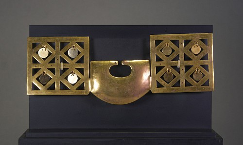Ecuador - Narino Gold Annealed Nose Ornament with Four Diamonds within a Square $16,000