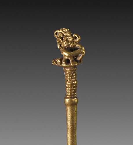 Calima Gold Tupu (Lime Dipper) of a Deity Seated on a Serpent $8,250