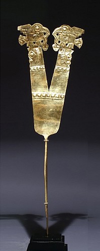 Peru - Wari Embossed Gold Feather Plume Decoration Depicting a Pair of Vultures Price Upon Request