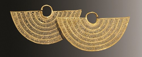 Metal: Pair of Sinu Gold Fan-Shaped Ear Ornaments (SOLD) $27,000