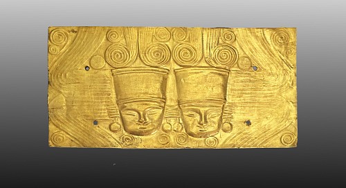 Calima Gold Hammered and Incised Plaque with Two Royal Heads $24,000