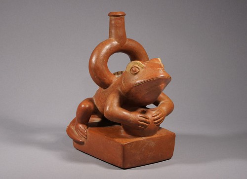 Peru -&nbsp;Moche Stirrup Spout Redware Effigy Vessel of a Zoomorphic Amphibian Price Upon Request